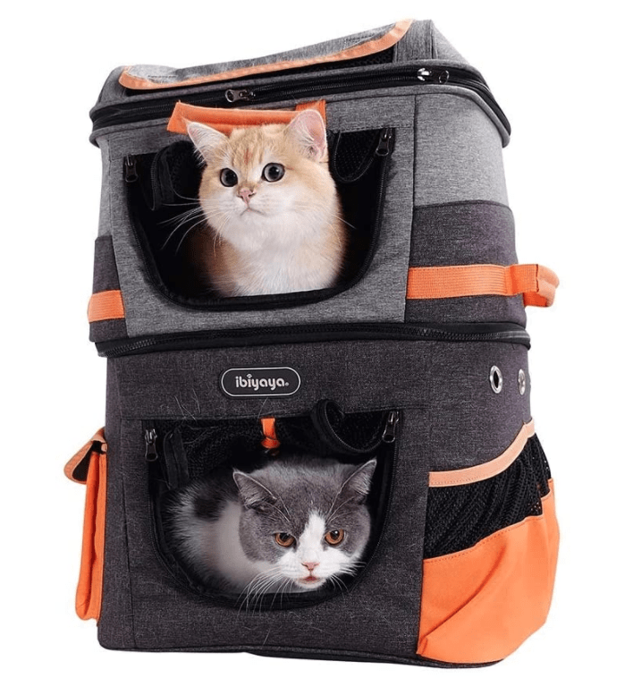 Two-tier Pet Travel Backpack, Best Hiking Double Cat-Dog Carrier Bag For  Two Small Pets