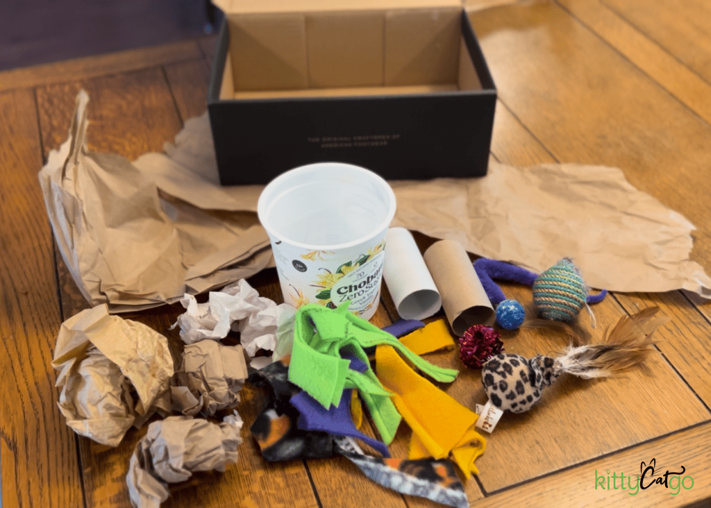 examples of items to include in a busy box for cats